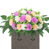 Artificial Cemetery Silk Flowers Saddle,Carnation Cemetery Headstone Flower Saddle, Memorial Flowers For Outdoor Tombstone Headstone Decorations (Purple Beige White)