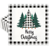 80 Pack Christmas Napkins Paper Xmas Tree Black White Buffalo Plaid Edge Pattern Disposable Napkins 6.5 Inch Merry Christmas Cocktail Napkins For Xmas Party Winter Holiday Dinner Supplies