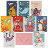 Valentines Day Cards For Kids School, 36-Pack Animal-Themed Funny Valentine'S Exchange Cards For Classroom With Gold Foil And Emboss Details, 4 X 6 Inches, Blank On The Inside, Envelopes Included
