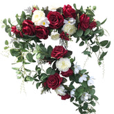 Wedding Arch Flowers,3Pcs Set White Rose Decorative Floral Swags, Artificial Greenery Eucalyptus Leaves Flower For Sheer Drapes, Wedding Chair, Arbor, Wedding Ceremony And Reception Arrangement