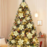 28Pcs Christmas Tree Decorations: Poinsettias Artificial Flowers Ornaments Xmas Gold Glitter Flower With Clips