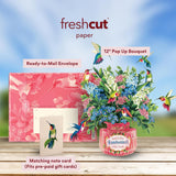 Pop Up Cards, Hummingbird Oasis, 12 Inch Life Sized Forever Flower Bouquet 3D Popup Greeting Card, Birthday Cards, Thank You Card, Blank Notecard & Envelope