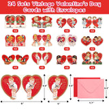 Vintage Valentine'S Day Cards With Envelopes For Adults Kids Boys Girls Classroom Exchange 24 Pcs Retro Valentines Day Cards