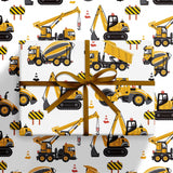Construction Truck Wrapping Paper Roll For Boys, Mini Roll, Yellow Digger, Mixer, Crane Design Gift Wrap For Kids Birthday, Toddler Party, Vehicle Theme Party, 17 Inches X 16.4 Feet