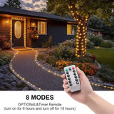 1 Pack Battery Powered String Lights Waterproof With Remote 33Ft 100Led Timer 8 Modes Battery Operated Outdoor Lights For Christmas Decor Trampoline Camping Tents, Warm White