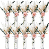 10 Set Dried Pampas Grass Centerpiece For Wedding Baby Shower Party 10 Glass Flower Jars 10 Artificial Roses 80 Dried Pampas Grass With Rope For Rustic Bridal Farmhouse Decoration(Pink)