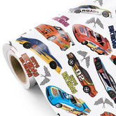Racing Car Wrapping Paper Roll - Mini Roll - 17 Inch X 16.5 Feet - Happy Birthday Car Wrapping Paperfor Kids Boys Birthday, Baby Shower