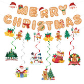 13 Pcs Christmas Banner Hanging Swirls Set, Xams Banner Santa Claus Hanging Swirl Snowman Elk Streamers For Merry Christmas Party Decorations