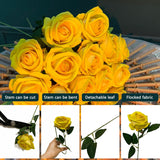 18 Pcs Yellow Roses Artificial Flowers With Long Stem Realistic Flocked Fabric Real Touch Bouquet Of Roses For Home Bridal Wedding Party Table Centerpieces Decorations (Yellow)