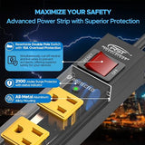 Heavy Duty 12 Outlet Metal Power Strip Surge Protector with 6FT Cord for Garage and Workshop