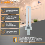 GX23 CFL Light Bulbs 10 Pack 13W 2700K Soft White Single U Twin Tube 2 Pin Base