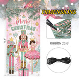 Merry Christmas Nutcracker Door Cover Decorations, Pink Xmas Tree Front Door Banner Background, Winter Holiday Party Indoor Outdoor Home Decor 3 X 6 Ft