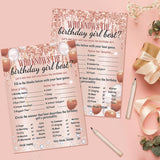 Who Knows The Birthday Girl Best Card Set - 50 Pcs Rose Gold Sprinkles Birthday Party Activity Game With 10 Pre Pointed Pencils For Teen Girls Sweet Sleepover Slumber Party