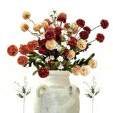 12Pcs Fall Flowers, Burnt Orange Artificial Flowers Kiku 10 Stems With 2 Wax Flowers, Fake Silk Mums For Vase, Autumn Floral Centerpiece Decor
