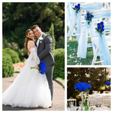 Bulk Artificial Flowers 50 Pcs, Fake Velvet Silk Blue Roses With Long Stems Realistic Bouquet For Wedding Centerpieces, Faux Arrangement For Valentines Day Home Table Decorations