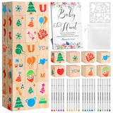 80Pc Baby Shower Guest Book Alternative - Diy Wood Block Decorating Kit For Nursery Decor - 50 Cubes, 24 Markers, Sign & 5 Stencils - Creative Keepsake For Gender Reveal & Party Activity
