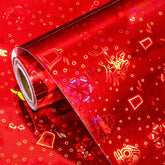 Holographic Wrapping Paper Roll, Thick Gift Wrap Paper Mini Roll 17 Inches X 32.8 Feet - Red Sleigh/Snowflakes/Reindeer/Bells Design For Christmas New Year Holiday