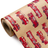 Kraft Fire Truck Wrapping Paper Roll - Mini Roll - 17 Inch X 16.5 Feet - Red Fire Engine Car Wrapping Paper, Perfect For Kids Boys Birthday, Baby Shower