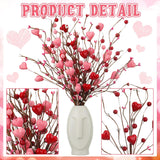 12 Pcs Valentine Floral Picks Pink Artificial Berry Stems Heart Shaped Branch Heart Sprays Picks Flowers For Valentine Mother'S Day Christmas, Wedding, Propose Home Decor