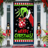 Merry Christmas Green Black Decorative Front Door Cover, Xmas Ball Snowflake Banner Background Decoration, Funny Winter Holiday Indoor Outdoor Home Decor 3 X 6 Ft