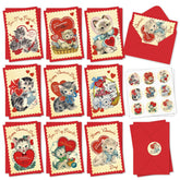 36 Pack Valentine'S Day Cards Vintage Heart Cat Greeting Cards With Envelopes & Stickers Blank Note Cards For Wedding Anniversary Party Supplies, 4 X 6 Inch