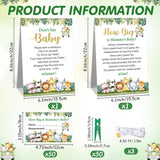 105 Pcs Baby Shower Games Include How Big Is Mommy'S Belly Game Measure Mommy'S Belly Sign Don'T Say Baby Sign, 50 Mini Clothespin 50 Guessing Card 3 Roll Measuring Tape (Green,Safari Animal)