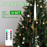 12 Sets Flameless Christmas Tree Candles With Hook Remote Timer Flameless Taper Led Candle For Christmas Tree Ornament Battery Operated Light Candlestick Xmas Wedding(No Battery) (Crystal)