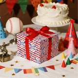 Baseball Birthday Wrapping Paper Roll, Red White Blue Gift Wrap With Happy Birthday Text, Stars & Bats Design, Perfect For Boys Kids Party Celebration, Mini Roll 17 Inches X 9.8 Feet