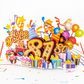 3D Pop Up Happy 81St Birthday Card – Red Design With Glitter Numbers, Balloons, Cakes & Gifts – Fun Milestone Card For Mom, Dad, Husband, Wife, Man Or Woman – 5" X 7"