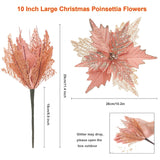 10'' Large Christmas Glitter Poinsettia Flowers Decorations, 10 Pcs Christmas Tree Picks Ornaments Artificial Flowers With Long Stems For Xmas Tree Wreath Garland Wedding Party Diy Decor