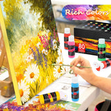 Acrylic Paint Set, 80 Colors (2Oz/Bottle) With 12 Brushes, Art Supplies Craft Paints Water Proof, Premium For Adults Artists Beginners Painters, Canvas Pumpkin Ceramic Wood Fabric Rock Painting Kit