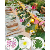 72Pcs Hawaiian Party Decor Set (Artificial Plumeria Flowers, Monstera Leaves, Butterflies & Glue) For Beach Luau, Summer Party, Jungle Theme Wedding, Birthday Table Decor