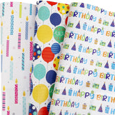 Birthday Wrapping Paper For Boys Girls Kids Men Women Holiday Party - 3 Large Sheets Colorful Balloon 'Happy Birthday' Candles Gift Wrap - 27 Inch X 39.4 Inch Per Sheet