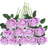 12 Pack Artificial Purple Flowers With Stems Fake Roses Silk Lilac Flower Bouquet For Valentine'S Day Home Table Centerpiece Wedding Bridal Decor Baby Shower Engagement Party Decorations
