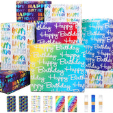 Wrapping Paper Birthday Wrapping Paper Sheets Hradient Multi-Colour Happy Birthday Paper Set Include Bday Gift Wrap Withtags & Ribbon,Present Wrap For Boys Men Girls Women
