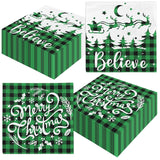 Christmas Napkins, 40Pcs Green Christmas Paper Napkins Disposable Snowman Christmas Cocktail Napkins White Merry Christmas Napkins For Xmas Winter Holiday Dinner Party Supplies