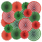 18Pc Party Red And Green Paper Fans Merry Christmas Hanging Paper Fans Decorations, Round Folding Party Bulk For Christmas Decorations Winter Holiday Wedding Birthday
