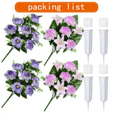 Artificial Cemetery Flowers, Artificial Grave Memorial Flowers With Vase For Cemetery Graveyard Decoration (Purple Flowers Bouquets, Set Of 4)