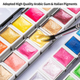 Metallic Watercolor Paint Set – 48 Glitter Colors In A Metal Case With Palette Perfect For Artists, Hobbyists, Students, Beginners