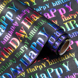 3D Kraft Birthday Wrapping Paper Roll - Mini Roll - 17 Inch X 16.5 Feet - Black And Colorful Foil Happy Birthday Wrapping Paper With Embossed For Kids Boy Girls, Baby Shower
