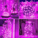 2 Pack 66FT Solar Fairy String Lights Pink 200 LED Copper Wire Outdoor Waterproof Lights with 8 Lighting Modes for Garden Patio Party Wedding Holiday Decor