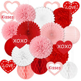 22Pcs Valentines Day Party Decorations – Red Pink Paper Fans, Honeycomb Hanging, Tissue Pom Poms Kit For Classroom, Office, Birthday, Galentines Ceiling Decor