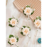 Champagne Corsage And Boutonniere Set, Rose Boutonniere For Men Wedding, Prom Artificial Flower Wrist Corsage Bracelets, Homecoming Corsage Wristlet, Flowers Accessories Prom Suit Decorations