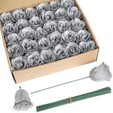 Silver Roses,30Pcs Glitter Roses Flowers Artificial Roses With Stems For Crafts Wedding Bouquet Party Home Decor(Silver)