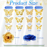 296 Pcs Faux Roses With Stem And 3D Butterfly Decorations Artificial Flowers Bulk Stemless Fake Silk Roses For Wedding Party Baby Shower Diy Home Decor(Blue, Gold)