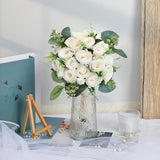 Bridesmaids Bouquets For Wedding - Set Of 6 Realistic Artificial Rose Eucalyptus Silk Bride Flowers For Bridal Shower Ceremony Decorations - Ivory White