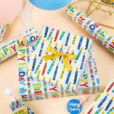 Birthday Wrapping Paper Roll - Colorful Happy Birthday Lettering & Candles, Reversible Design For Baby Shower, Party - Mini Roll - 17 Inch X 33 Feet