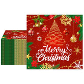 100 Pcs Merry Christmas Dinner Napkins For Christmas Theme Party Decorations, Disposable Red Gold Xmas Tree Xmas Ball Luncheon Paper Napkins For Winter Celebration Supplies 13X13 Inches