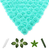 100 Pcs 2 Inch Artificial Flowers Faux Foam Fake Rose Head Bulk For Home Decor Wedding Decoration Bridal Shower Wall Table Centerpiece Arrangement Diy Craft (Teal Green)