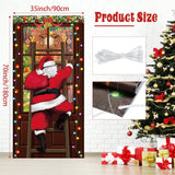 2 Pcs Christmas Decorations Santa Door Cover Xmas Backdrop Banner With Santa Climbing The Window And Gift Pattern Eve Decor For Party House Photo Booth Props
